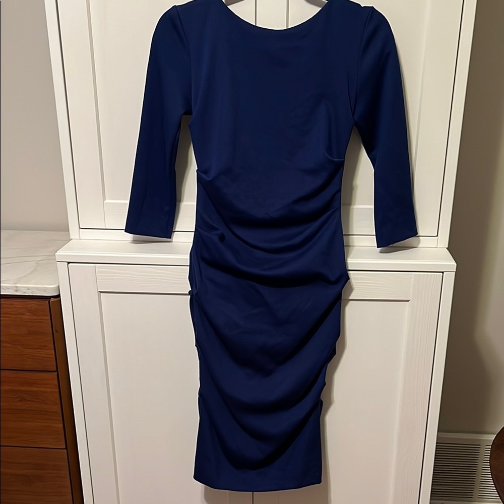 Nicole Miller Bodycon Blue Ruched Sheath Dress